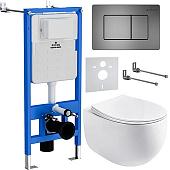 Унитаз подвесной Roxen Egg в комплекте с инсталляцией StounFix Slim 6 в 1 964215 (кнопка: оружейная сталь)