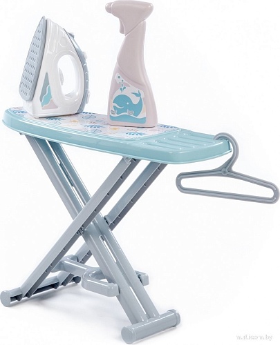 Набор хозяйственный игрушечный Полесье Утюжок с гладильной доской, пульверизатором и вешалкой 67477 (серый/голубой)