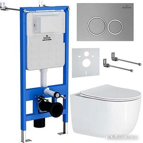 Унитаз подвесной Roxen Vortex Tornado в комплекте с инсталляцией StounFix Slim 6 в 1 964355 (кнопка: хром матовый)