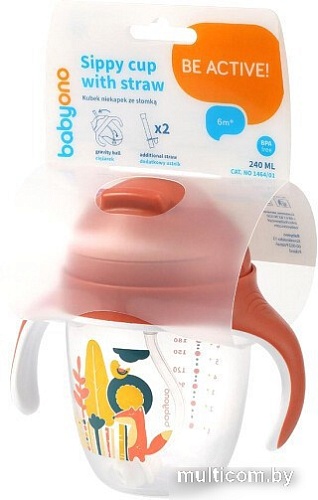 BabyOno С трубочкой 1464/01 (240 мл, розовый)