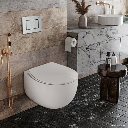 Унитаз подвесной Roxen Egg в комплекте с инсталляцией StounFix Dual Fresh 6 в 1 968442 (кнопка: сатин)