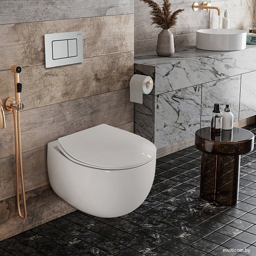 Унитаз подвесной Roxen Egg в комплекте с инсталляцией StounFix Dual Fresh 6 в 1 968442 (кнопка: сатин)