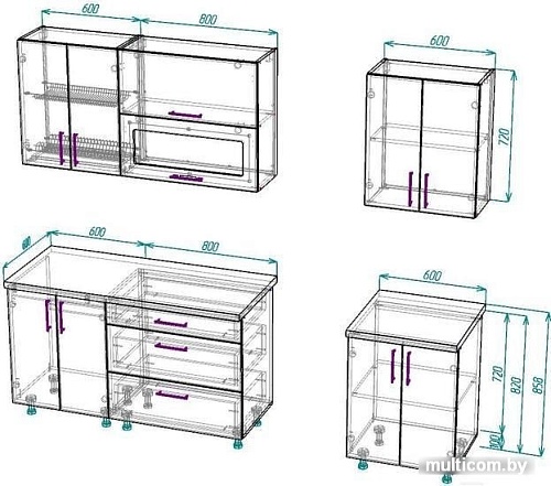 Кухня ВерсоМебель ВерсоЛайн 8-2.0 (белый 001/вереск 010)