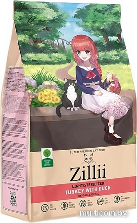 Сухой корм для кошек Zillii Light/Sterilized индейка с уткой 10 кг