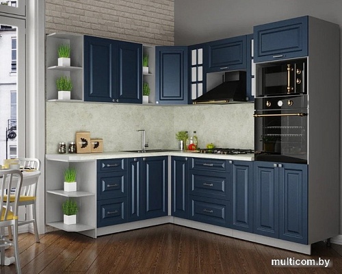 Готовая кухня Интерлиния Мила Шато 1.88x2.4 ВТ левая (индиго/индиго/опал светлый)