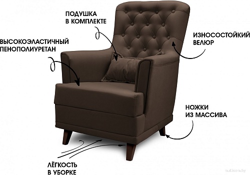 Интерьерное кресло Mio Tesoro Каприз (Velutto 23/шоколад)