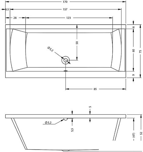 Ванна Riho Julia 170x75 BA53005 (с каркасом)