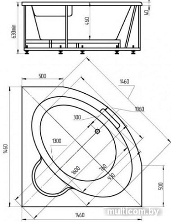 Ванна Aquatek Калипсо 146x146 (с экраном)
