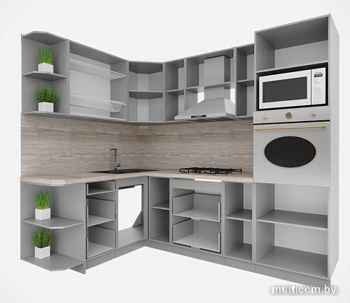 Готовая кухня Интерлиния Мила Деко 1.68x2.4 левая (пепел/пепел/опал светлый)