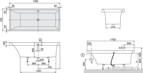 Ванна Villeroy & Boch Squaro 170x75 UBQ170SQR2V-01