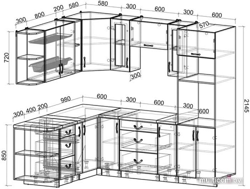 Готовая кухня Интерлиния Мила Крафт 1.88x2.4 левая (дуб полярный)