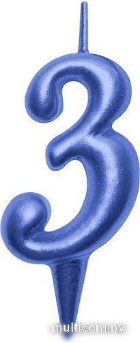 Свеча для торта Мультидом Овал Цифра 3 МС5-43 (синий)
