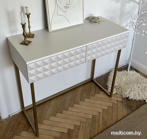 Консольный стол Shtabe Simple 7011 эко (травертин/белый/золото)