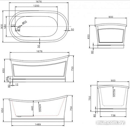 Ванна BelBagno BB32-CF36 168х90
