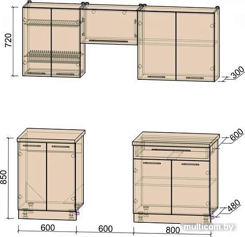Кухня Интерлиния Мила Пластик 2.0 А (мрамор/белый глянец/кастилло темный)