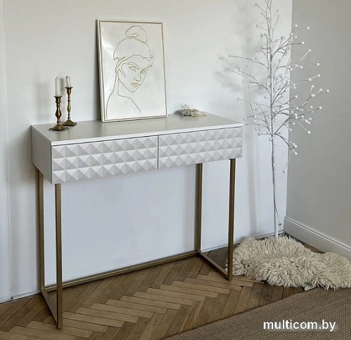 Консольный стол Shtabe Simple 7011 эко (травертин/белый/золото)
