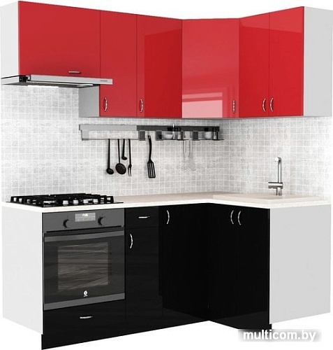 Готовая кухня S-Company Клео глоcс 1.2x1.9 правая (черный глянец/красный глянец)