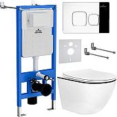 Унитаз подвесной Roxen Antares Black в комплекте с инсталляцией StounFix Slim 6 в 1 964686 (кнопка: хром глянец)