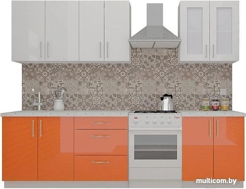 Кухня ВерсоМебель ВерсоЛайн 3-2.1 (белый 001/яркий оранжевый 008)