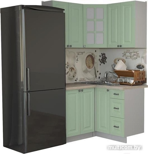 Угловая кухня Интерлиния Мила Деко 1.2x1.2 (мята/травертин серый)