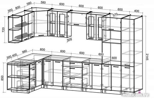 Готовая кухня Интерлиния Мила Gloss 1.68x3.4 левая (капучино-капучино)