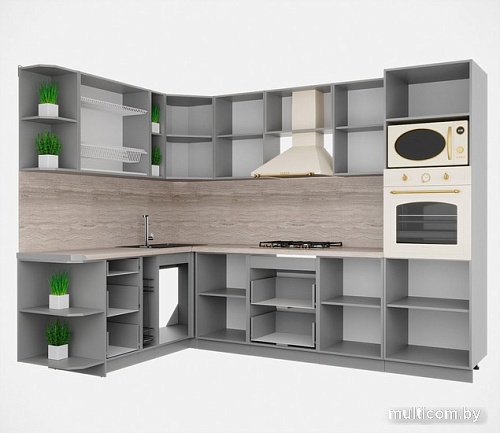 Готовая кухня Интерлиния Мила Деко 1.88x2.8 левая (индиго-индиго-опал светлый)