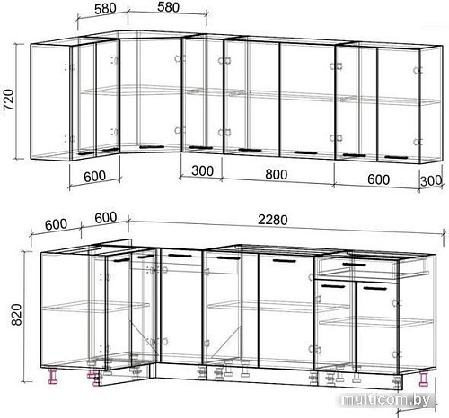 Интерлиния Мила Лайт 1.2x2.3 без столешницы (бетон/антрацит)