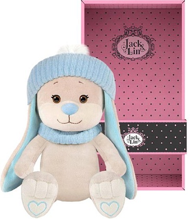Классическая игрушка Jack&Lin Зайчик в голубом шарфе и шапочке JL-266-20