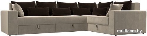 Угловой диван Лига диванов Майами Long 92 правый (микровельвет бежевый/подушки коричневые)