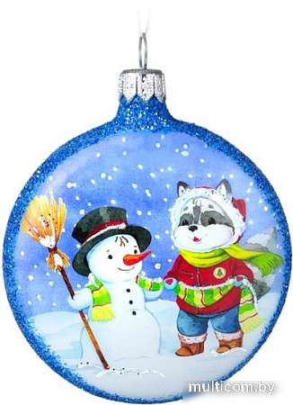 Елочная игрушка Грай Медальон Енотик со снеговиком Ф-106