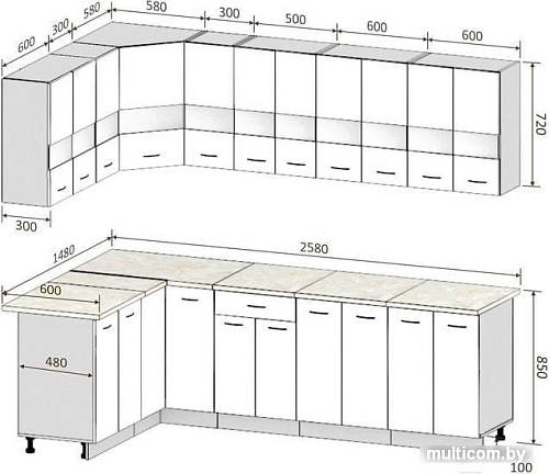 Угловая кухня Кортекс-мебель Корнелия Экстра 1.5x2.6м (дуб сонома/венге/марсель)
