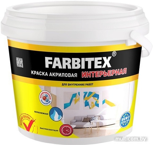Краска Farbitex Акриловая интерьерная 6 кг (белый)