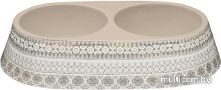 Двойная миска TarHong Moroccan Wood PPMZ8151DBMW (бежевый с рисунком)