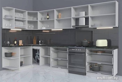 Готовая кухня Интерлиния Мила Матте 1.5x3.5 Б правая (океан-луна-травертин серый)