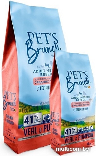 Сухой корм для собак Pet's Brunch для взрослых собак средних пород с телятиной 4 кг