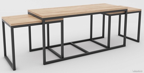 Журнальный столик Hype Mebel Трио 40x100-200 (черный/дуб галифакс натуральный)