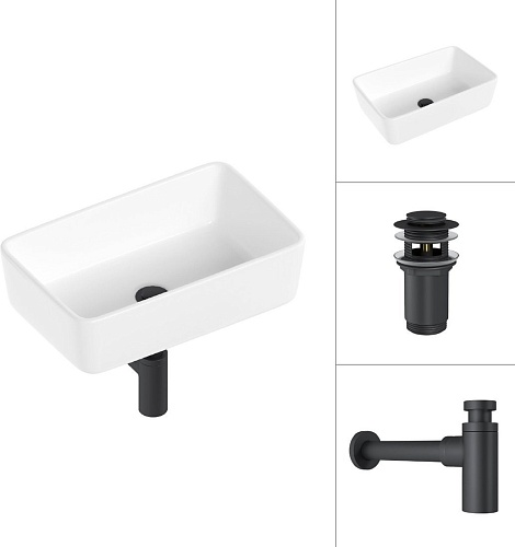 Умывальник Lauter 21674A + клапан 21190B + сифон 21635B (черный матовый)
