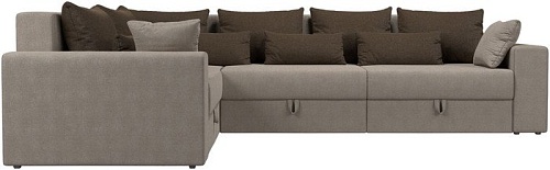 Угловой диван Лига диванов Майами Long 92 левый (рогожка бежевый/подушки коричневые)