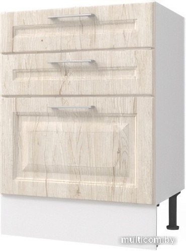 Шкаф напольный Горизонт Классик 80 3 ящика кухонный (рустик молочный)
