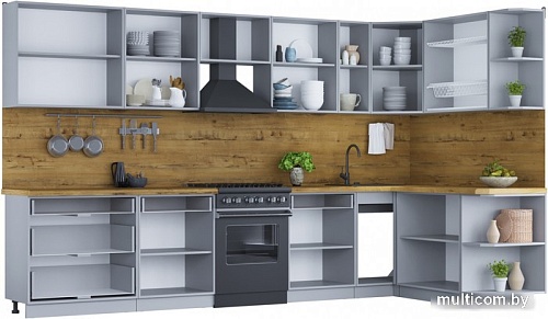 Готовая кухня Интерлиния Мила Шато 1.7x3.5 правая (индиго/индиго/опал светлый)