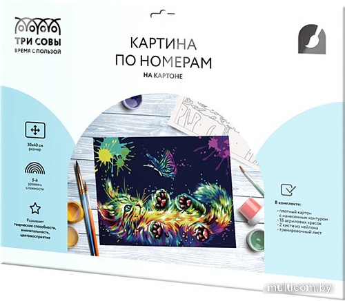 Картина по номерам Три совы Игра в неоне КК_44029