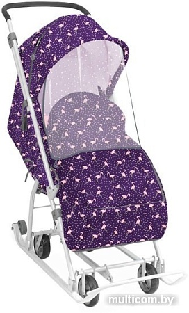 Санки-коляска Nika У3-1К/5 (фламинго, сливовый)