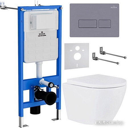 Унитаз подвесной Roxen Antares 530185-02 в комплекте с инсталляцией StounFix Slim 6 в 1 966774 (кнопка: серый гранит)