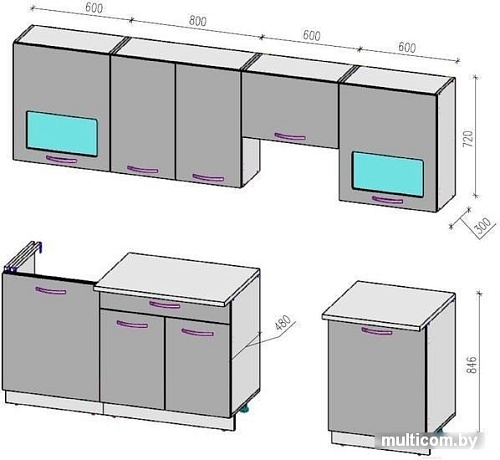 Кухня ВерсоМебель Эко-6 2.6 (виола/кашемир)