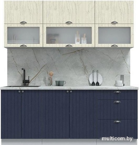 Готовая кухня Интерлиния Берес 2.0Б (дуб снежный/дуб королевский/серый каспий)