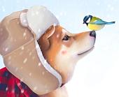 Рыжий кот Собака и синичка Х-7534