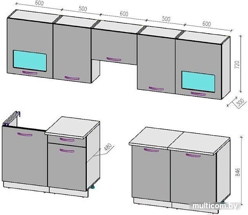 Кухня ВерсоМебель ЭкоЛайт-6 2.8 (белый/вереск)