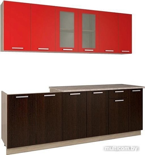 Кухня Интерлиния Мила 23 (красный/дуб венге)