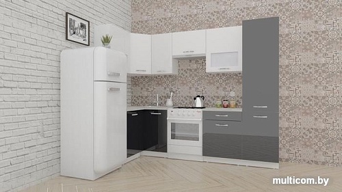 Угловая кухня ВерсоМебель ЭкоЛайт-5 1.4x2.6 правая (белый/черный графит)