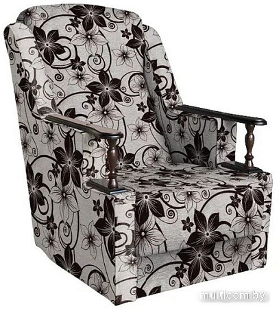 Интерьерное кресло Асмана Анна с деревянными подлокотниками (цветок крупн коричневый/рогожка)